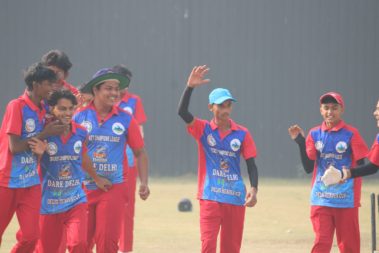 Team performing fielding drills