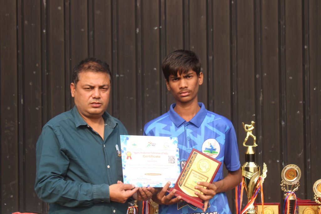 Young player showing certificate