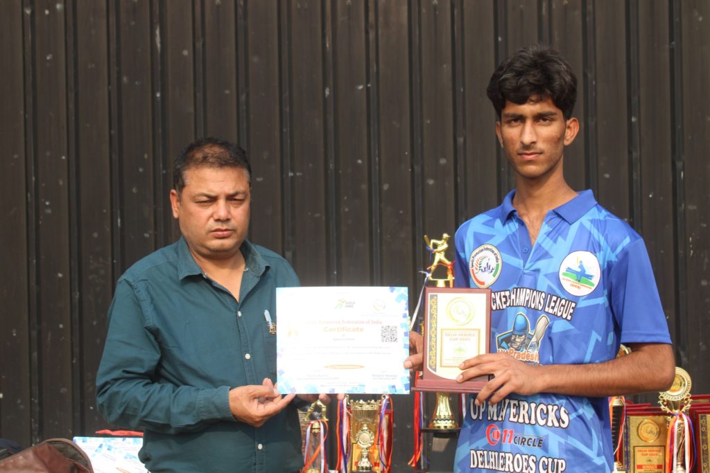 Young player showing certificate