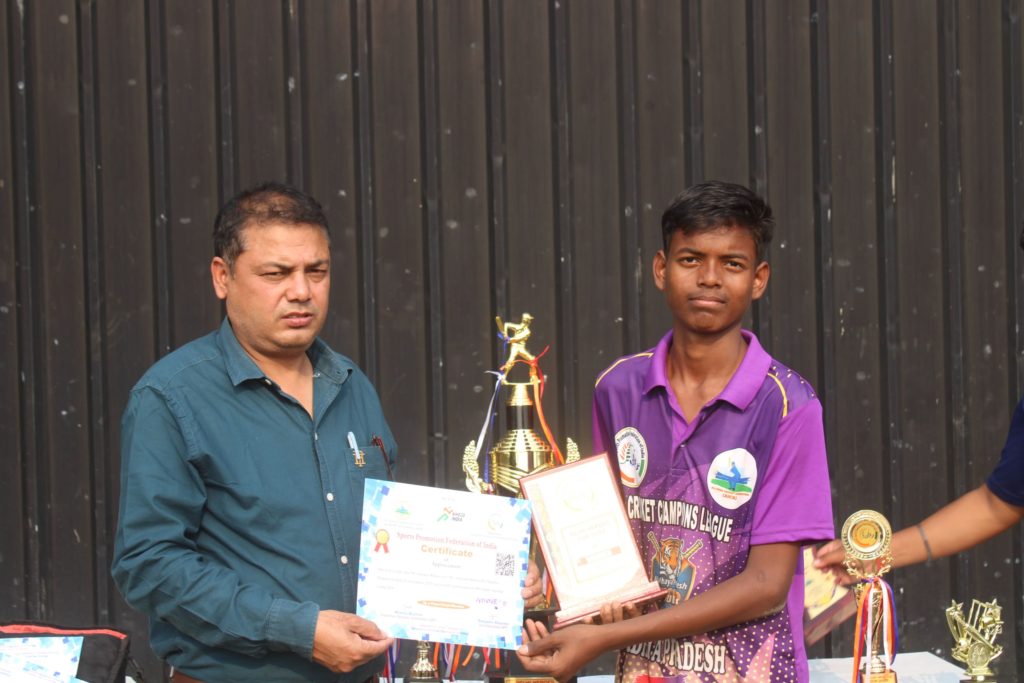 Young player showing certificate