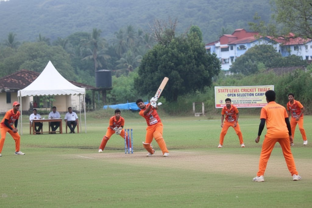 Open Cricket Trials in India Players participating in under 14 cricket selection trial with fitness, teamwork, and match awareness assessment
