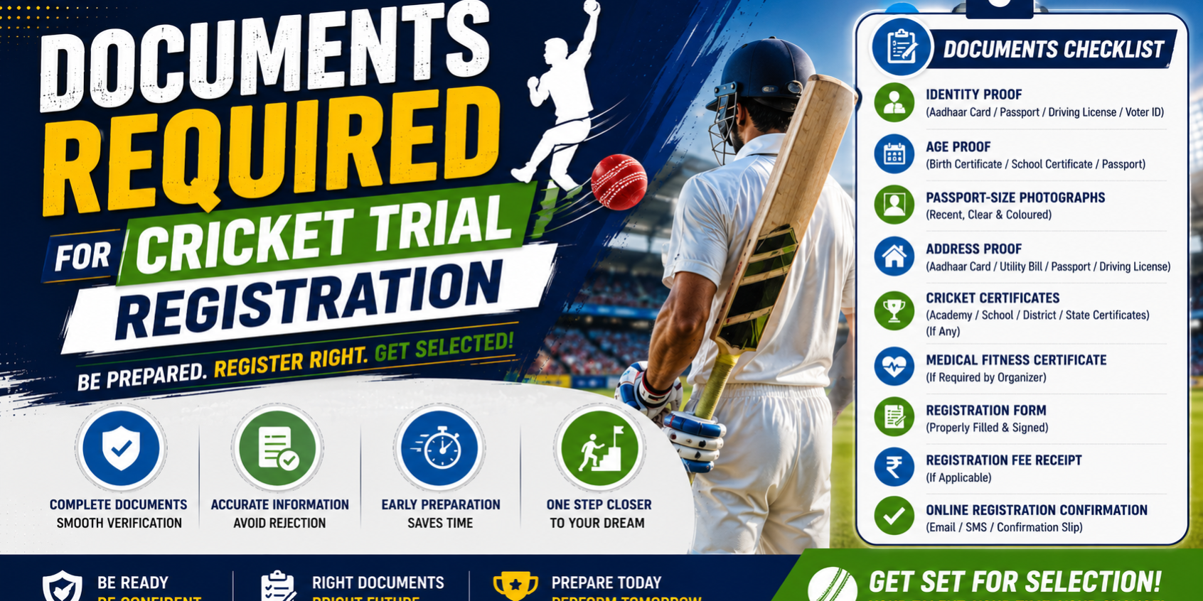 Documents Required for Cricket Trial Registration Documents Required for Cricket Trial Registration
